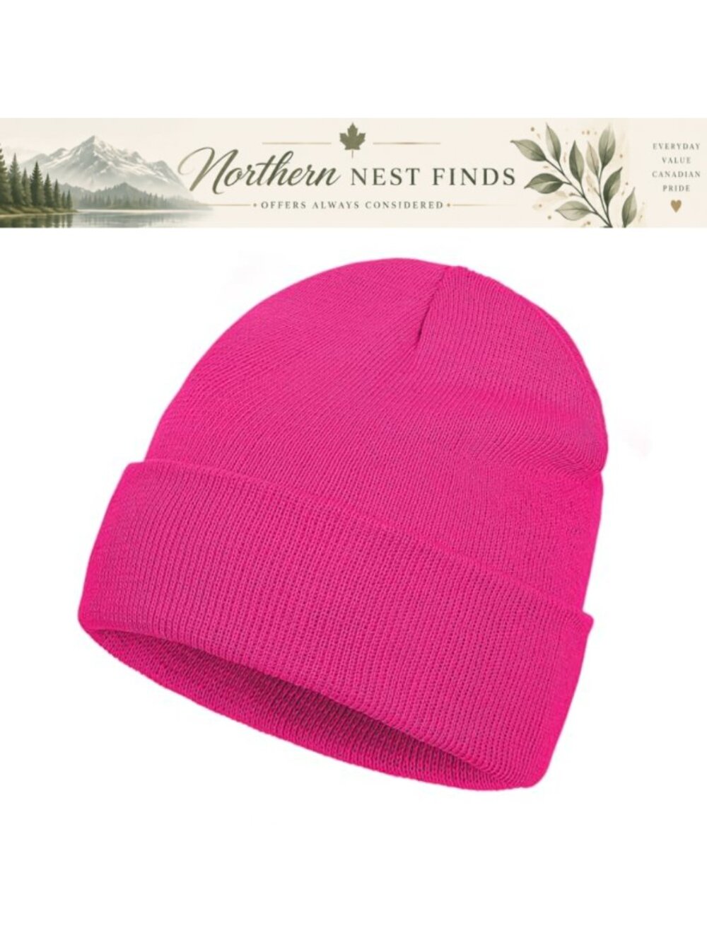 Slouchy Knitted Beanie Hat Acrylic Winter Warm Cuffed Plain Outdoor Cap